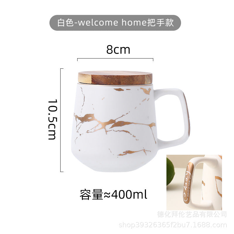 Minimalist ins style mug with lid and spoon - large capacity, nordic design, gold trim ceramic mug - wholesale for couples' gifts
