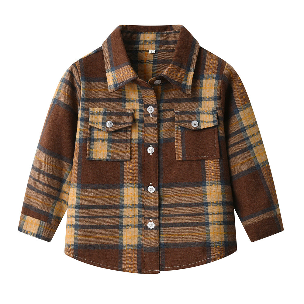 New plaid shirt for boys and girls - autumn/winter outerwear - spring/autumn boys' lapel open collar children's shirt