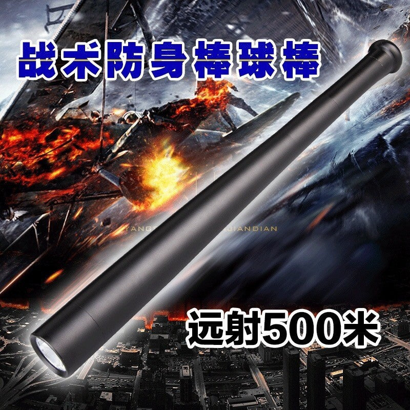 Cross-border baseball bat outdoor hand holding strong light flashlight multi-function flashlight self-defense anti-riot and anti-wolf aluminum alloy telescopic