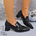 Plus size british style pointed toe loafers for women -  summer new arrival - retro slip-on single shoes with chunky heel - small leather shoes