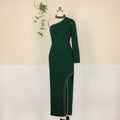 Am210821 one shoulder long sleeves slit banquet evening dress plus size women's dress party dress