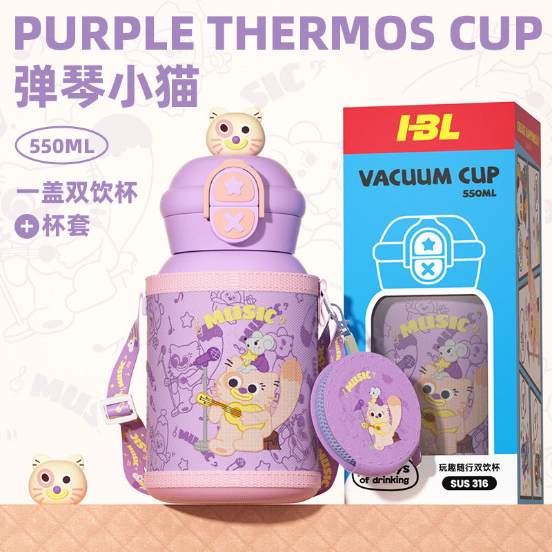 Kids' insulated tumbler - one lid, two ways to drink - 316 food-grade stainless steel - spill-proof, portable, bouncing cup for elementary school students