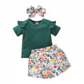 hot-selling summer ribbed, skin-friendly girls' floral print pants and top set. available in multiple colors. 100% cotton