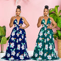 C6302 cross-border   fashion women's floral print sleeveless cami maxi dress