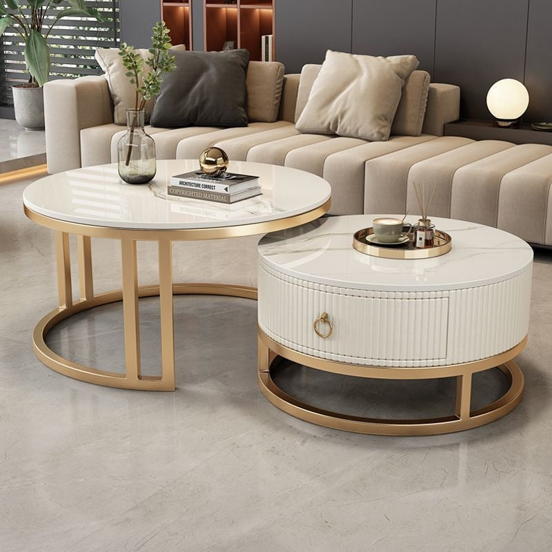 Rock slab coffee table living room for homecasual modern small apartment new arrivalaccessible luxury double-layer telescopic round side table tea table