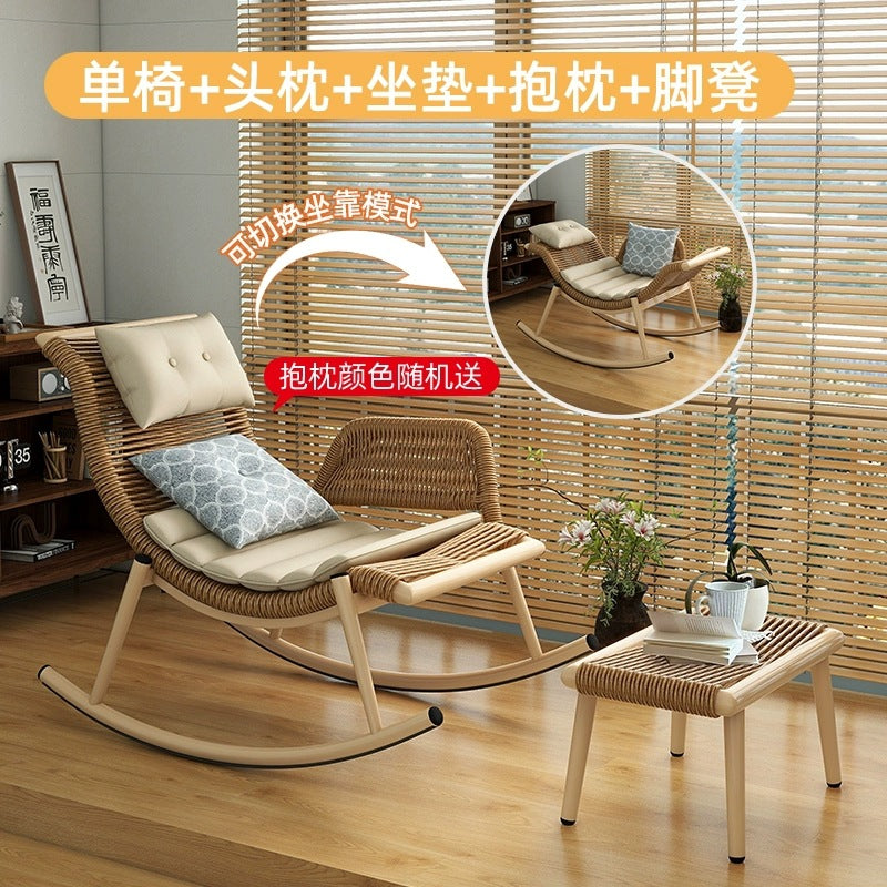 Rocking chair recliner lazy sofa adult sleeping casual balcony rattan sofa chair popular outdoor rocking chair