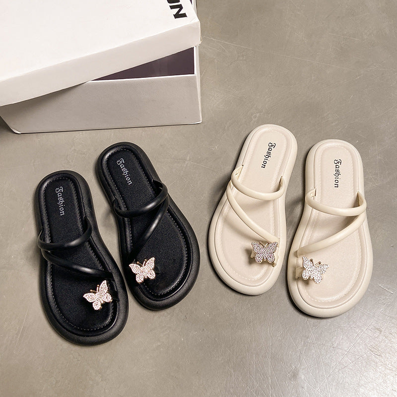 Best sellingbows toe slippers women's outwear summer retro flip flops sandals outing fashioneasiest for match one-line slippers women