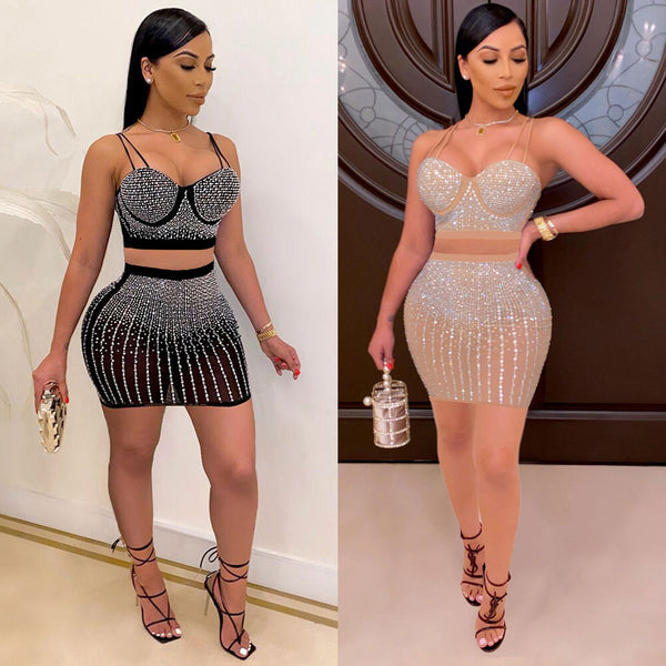 VK2382 diamond-set, chest wrap, sling, two-piece set of two colors, nightclub clothes.