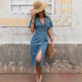 new arrivalplus size women's clothing  lapel denim short-sleeved cardigan medium dress export