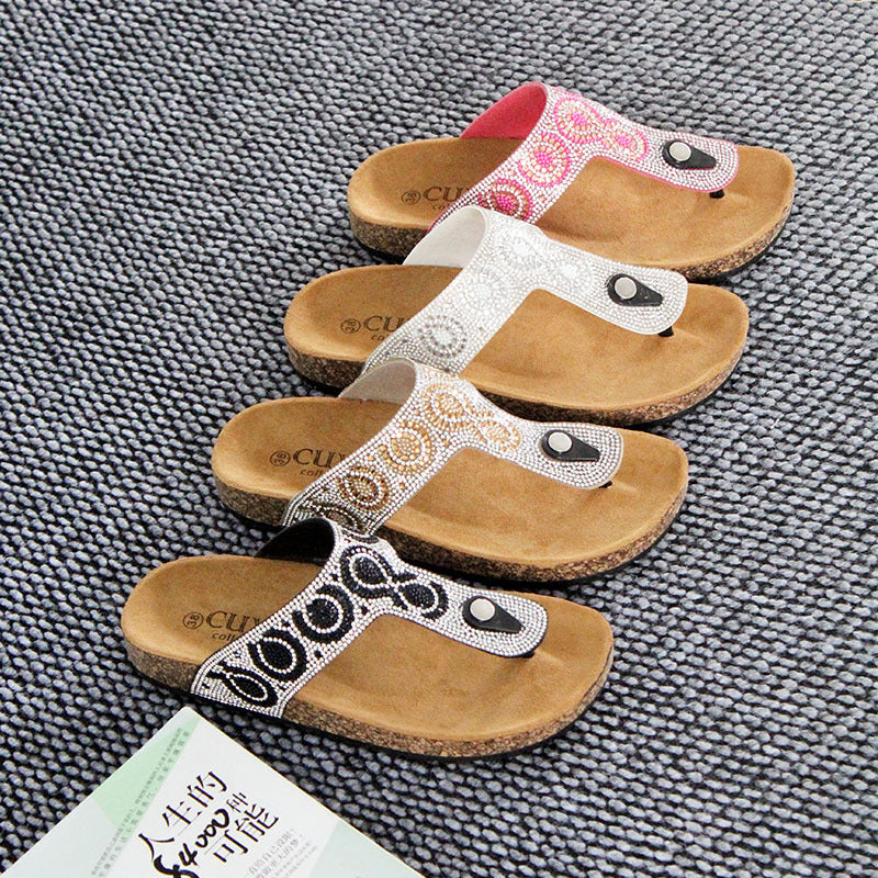 high-quality wholesale spot goods平底夹趾时尚水钻勃肯鞋女鞋