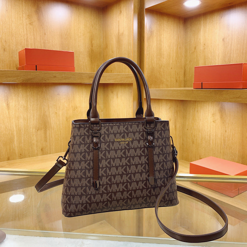 High-end women's bag 2025 new retro print tote bag niche design shoulder bag classic crossbody bag