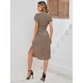 cross-border all-over print batwing sleeve drawstring dress