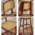 Casual modern rubber wood high bar stool wabi-sabi style rattan bar chair for home island chair other cloth dining chair
