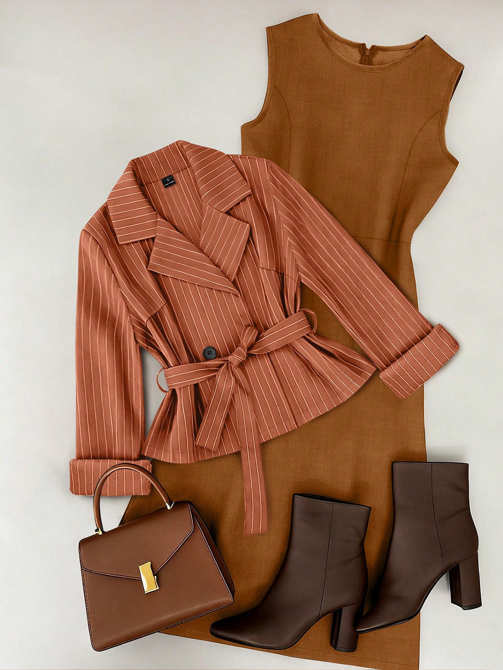 fashion  spring new women's two-piece set tie back suit + solid color skirt suit