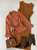 fashion  spring new women's two-piece set tie back suit + solid color skirt suit