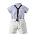 New children's suitsummer short-sleeved stripesshirt suspender shorts boys birthday first birthday dress kidssuit