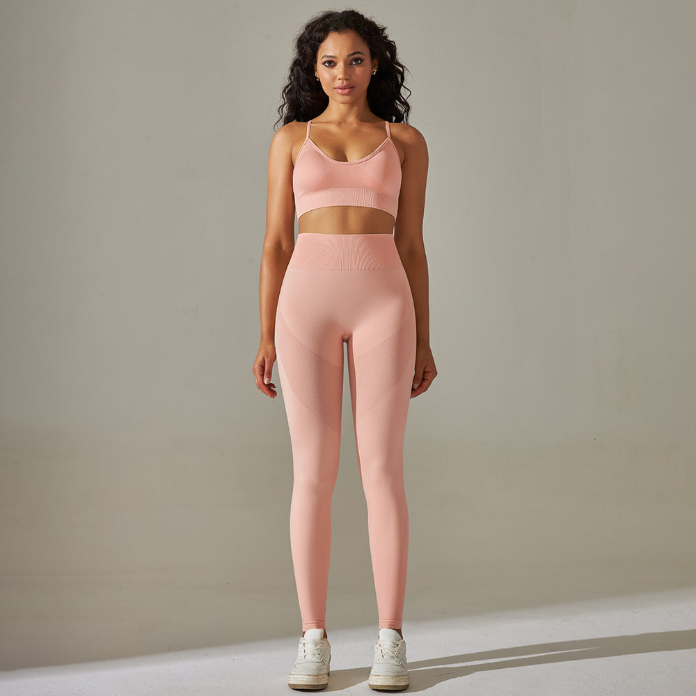 European and american new seamless yoga set: camisole, beautiful back sports bra, tummy control high-waisted butt-lifting leggings for running and fitness