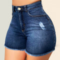 Amazon  hot selling denim shorts women's summer ins trendy high waist hem elastic ripped washed jeans