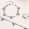 European and american cross-border e-commerce jewelry amazon hot-selling set: alloy butterfly pendant necklace, diamond-studded bracelet and ring for women