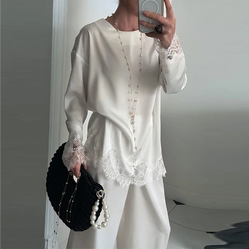 cross-border european and american women's clothing: new autumn collection - fashionable and elegant solid color lace patchwork hollow-out mini dress
