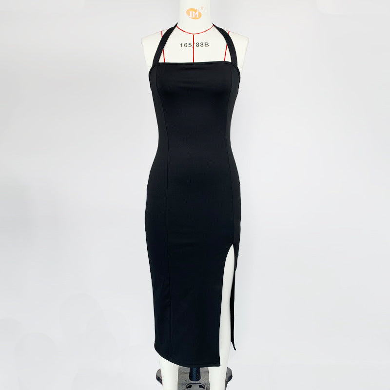 Source Factory Independent Station New Women's Clothing 2023 Summer European and American Temperament Elegant and Sexy Backless Neck Dress