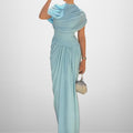 cross-border e-commerce women's fashion: european and american summer new arrivals - stylish solid color, cinched waist, pleated elegant evening gown dress
