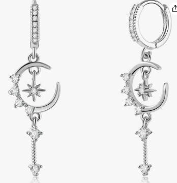Korean sweet & spicy girly micro-pave zircon star, moon & flower stud earrings - dainty & minimalist jewelry