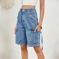 European and american cross-border e-commerce women's apparel:  independent store summer new arrivals - washed denim cargo shorts