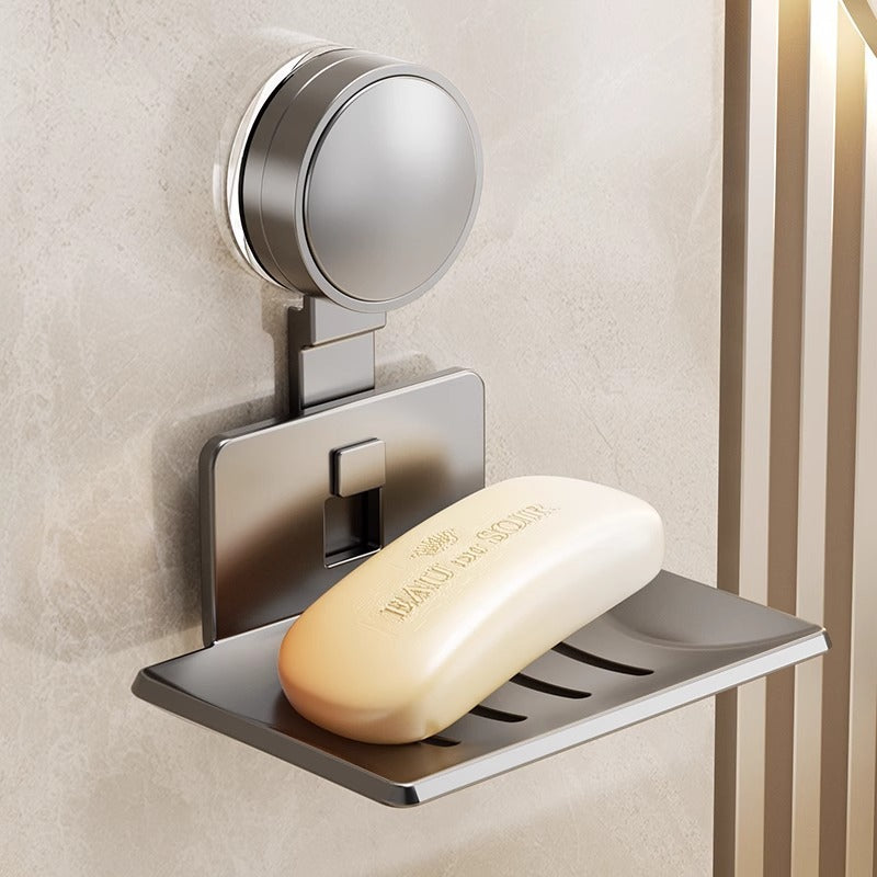 Suction cup soap dish wall-mounted punch-free space aluminum bathroom soap rack for home wall storage drain soap box