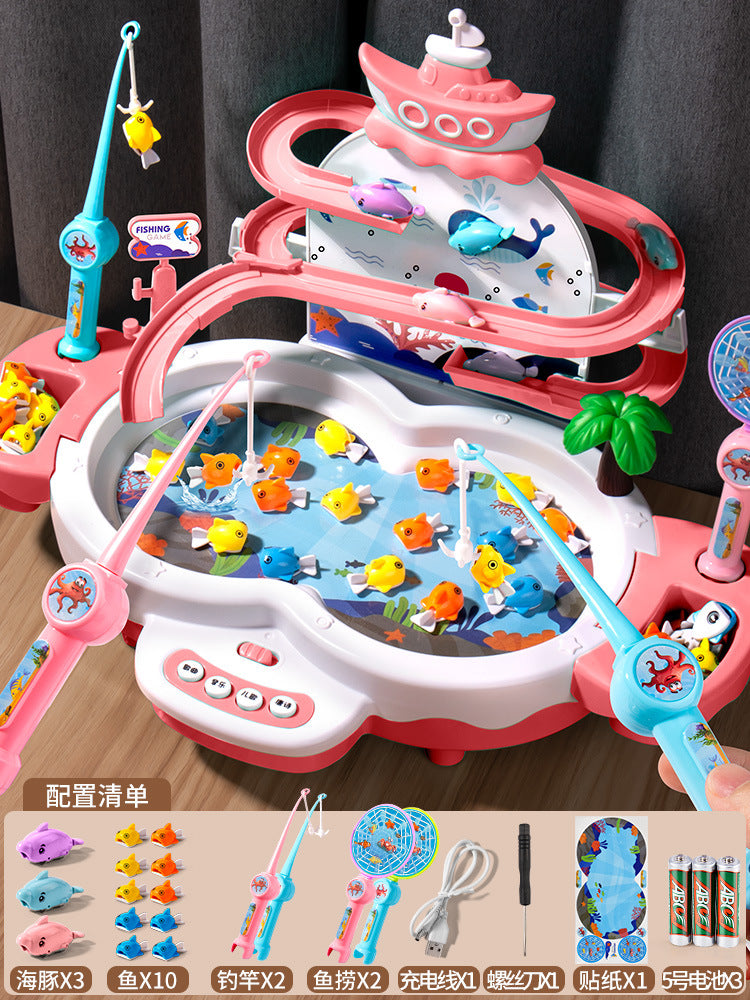 Magnetic levitation track electric fishing toy - early education & brain development - sliding fishing game for boys & girls - hand-eye coordination
