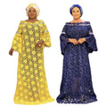 Special offer: african women's lace loose plus size robe dress with flared sleeves, fashionable long dress with matching headscarf