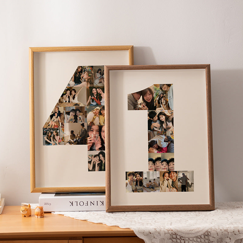 One-year-old commemorative photo frame photo DIY growth record couple baby birthday table number 2 puzzle frame