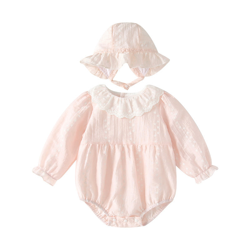 Baby clothes autumn outfit chic lace collar long sleeve romper girl baby full month hundred days princess style bodysuit autumn