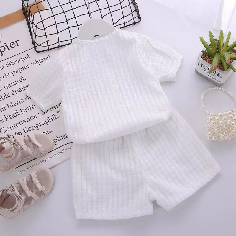 Girls' summer new arrival: casual chic chanel-inspired outfit - short sleeve top & shorts set