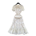 High-end elegant women's dress -  summer french chic, luxurious, heavily embellished, openwork crochet lace, slim-fit mermaid maxi dress