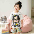 【matching family set】girls' korean style cartoon pajama set - summer edition, cute short-sleeve loungewear/ac suit for kids