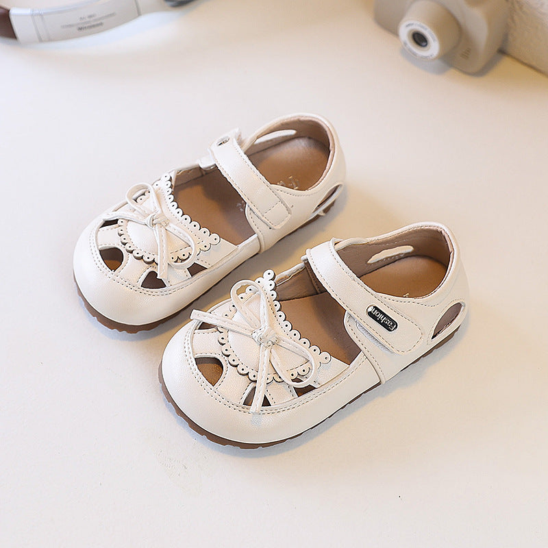 Custom girls' non-slip sandals - kids' fashion bowknot cartoon pearl princess sandals for baby girls