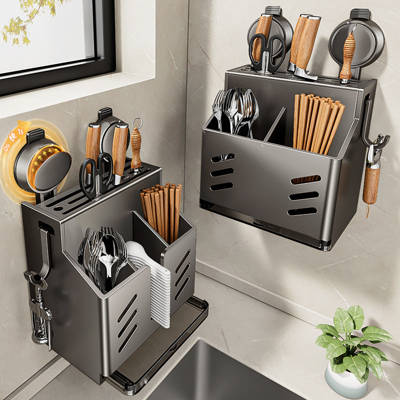 [Sample customization] Kitchen suction cup, kitchen knife holder, shelf, wall hanging, non-punching knives, chopstick cartridge, integrated storage box