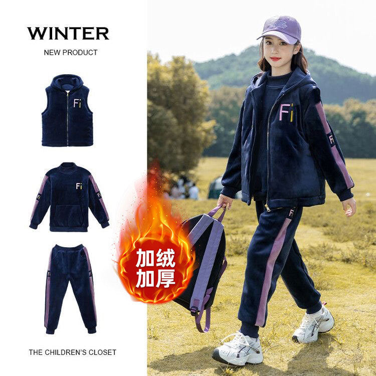 casualsuitfleece-linedthickened three-piece set autumn winternew arrival sports thickenedsweatshirtfashionfleece-linedk-style