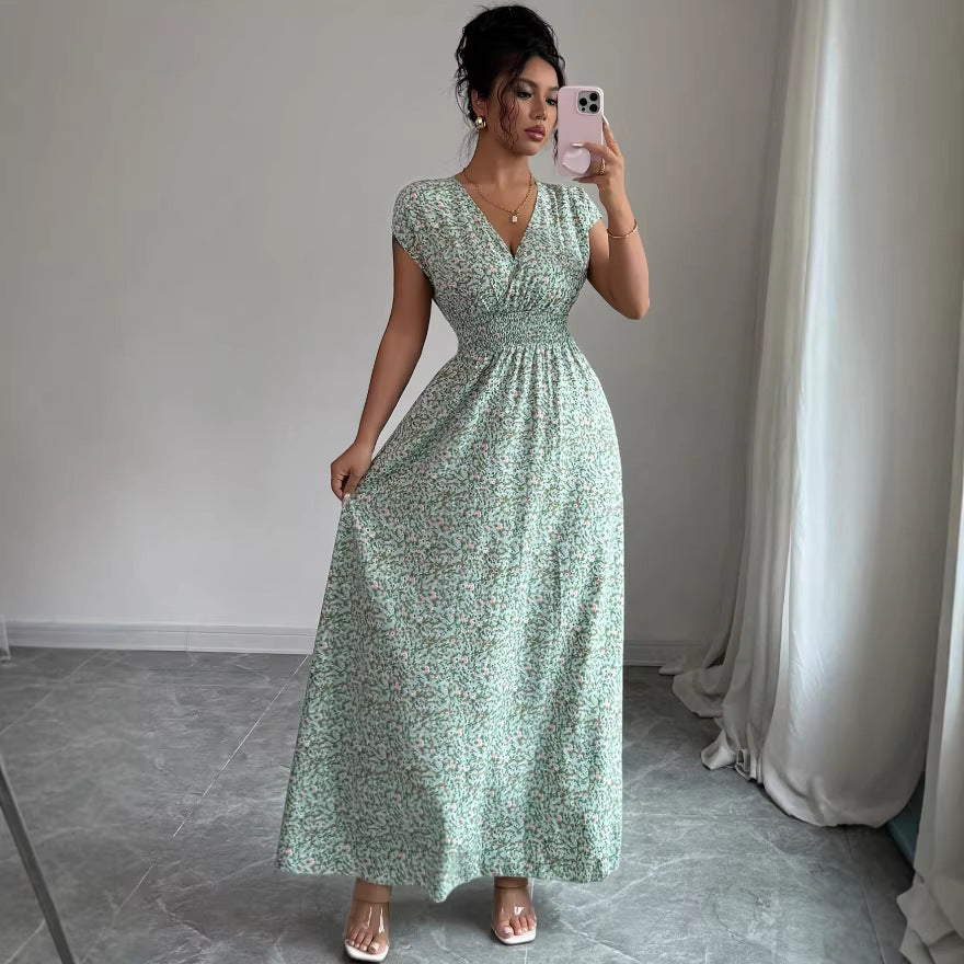 new french-style v-neck summer slim-fit dress