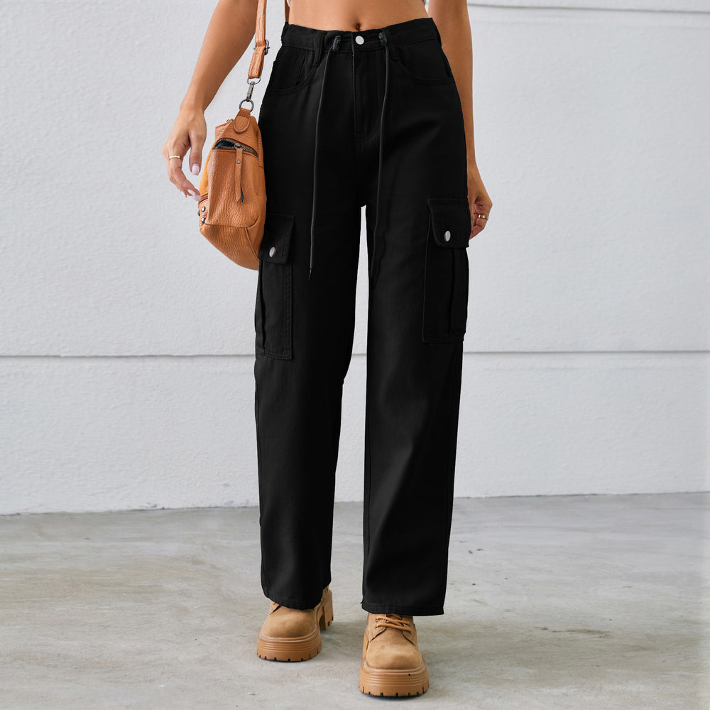 Fashion cross-border independent station  new arrival denim drawstring adjustable washed overalls pants casual pants for women