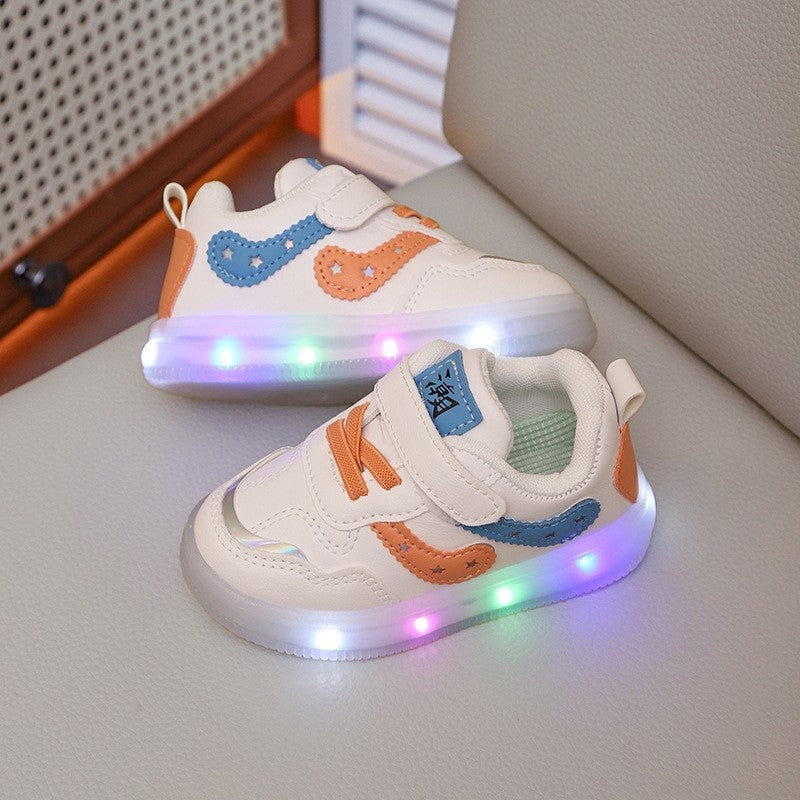 Spring/autumn kids' led light-up sneakers - casual white shoes for boys, girls, and students (sizes for toddlers to pre-teens)