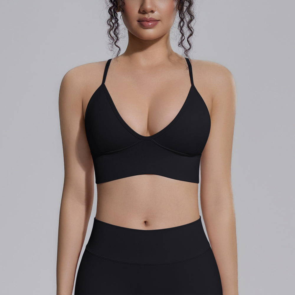 New double-strap seamless yoga bra - sexy back design, quick-dry activewear top for running, fitness, and yoga