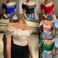 summer new arrival cross-border fishbone corset bandeau top women's satin off-the-shoulder blouse european and american style