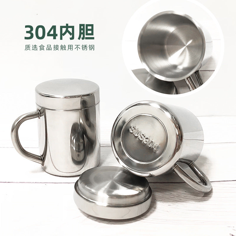 304 stainless steel mug, kids' cup, kindergarten double-walled insulated cup with lid and handle, office water cup