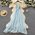 French riviera style yellow slip dress - women's spring  high-waisted, slimming, ethereal, flowy a-line maxi dress for summer