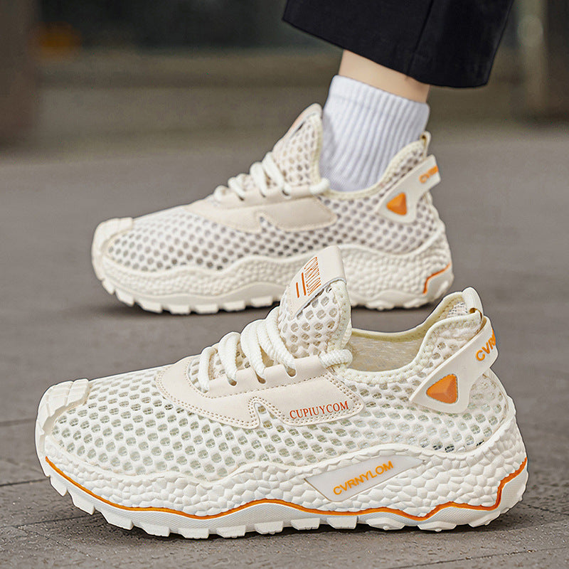 Men's mesh breathable shoes summer lightweight running shoes anti-odor hollow-out athletic casual dad shoes versatile soft sole trendy