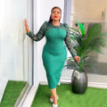 European and american fashion women's workwear elegant bodycon dress african  plus size organza patchwork beaded dress