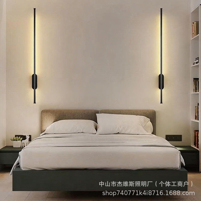 Italian normcore upper and lower light linear wall lamp matte black vertical strip long pole wall washer lamp villa staircase aisle guest