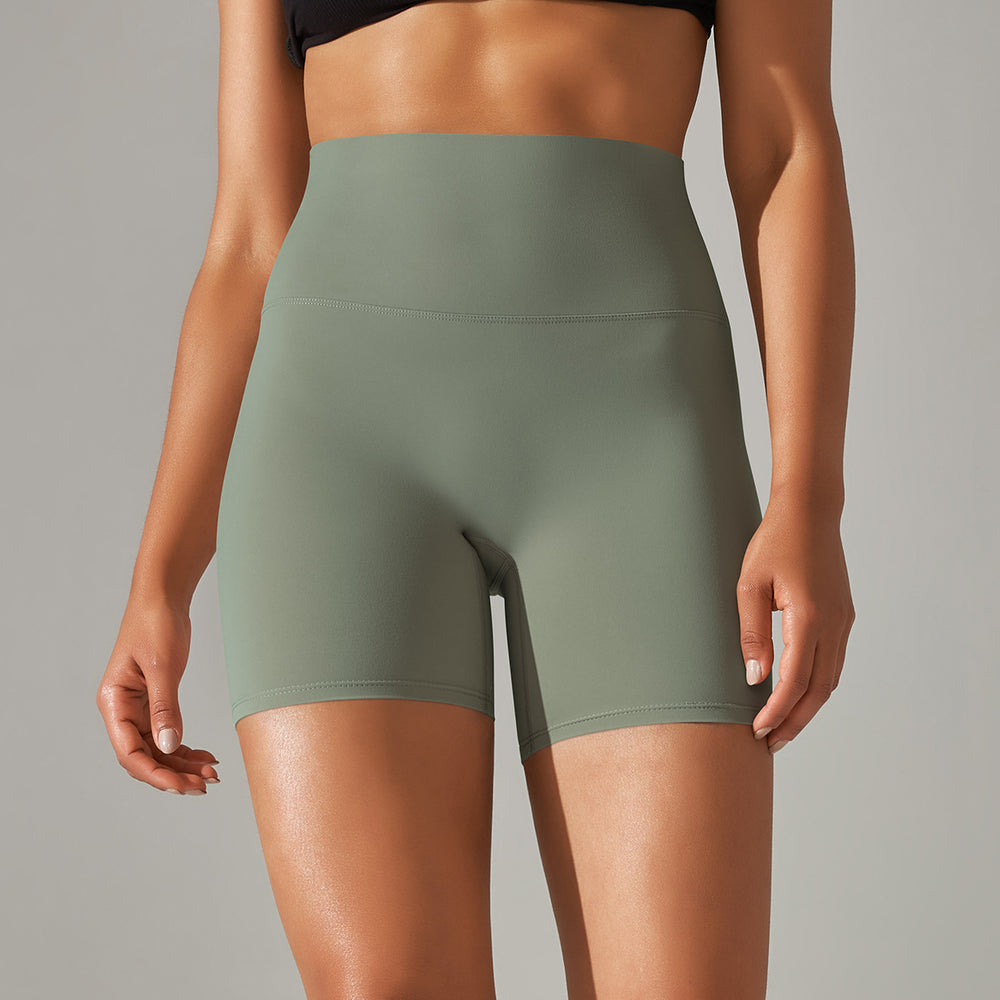 New arrival no awkward line nude high waist yoga pants women's double-sided brushed peach butt tight sports three-quarter pants